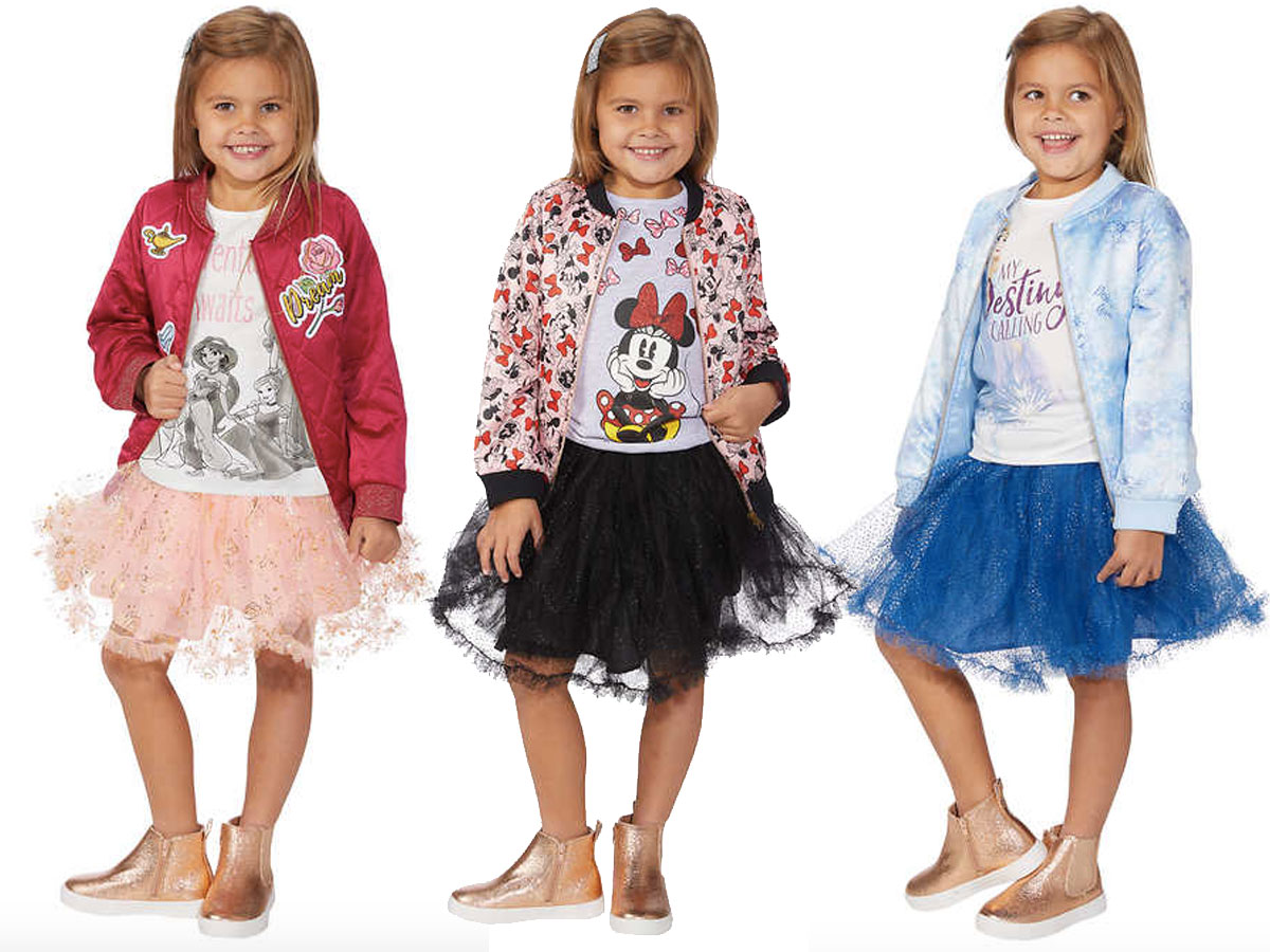 3 little girls wearing disney outfits