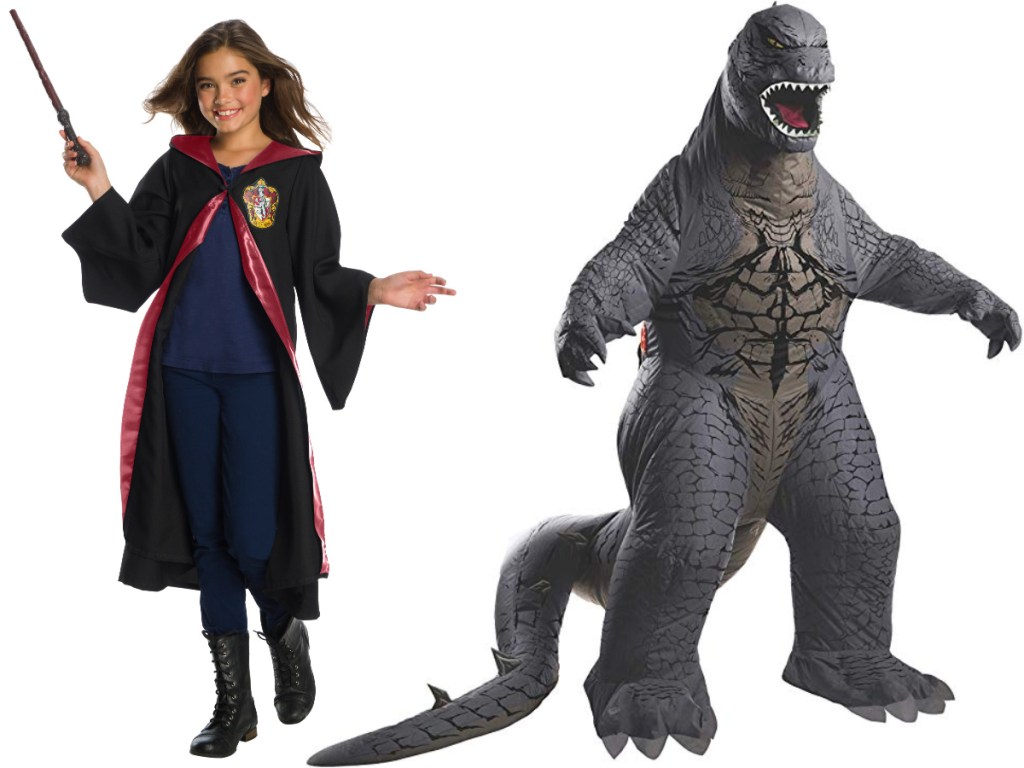 Gryffindor and godzilla Hallween costumes.=