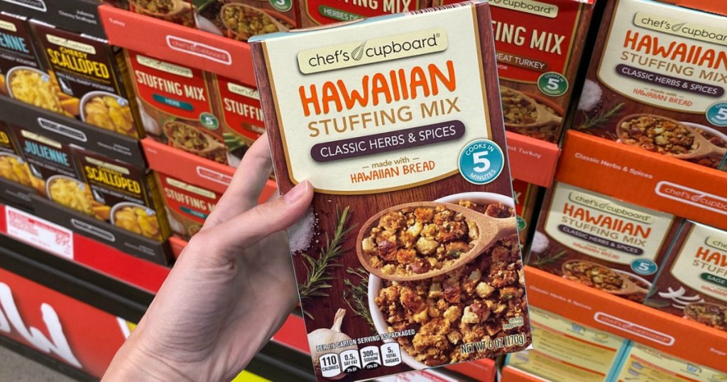 hand holding box of stuffing in store