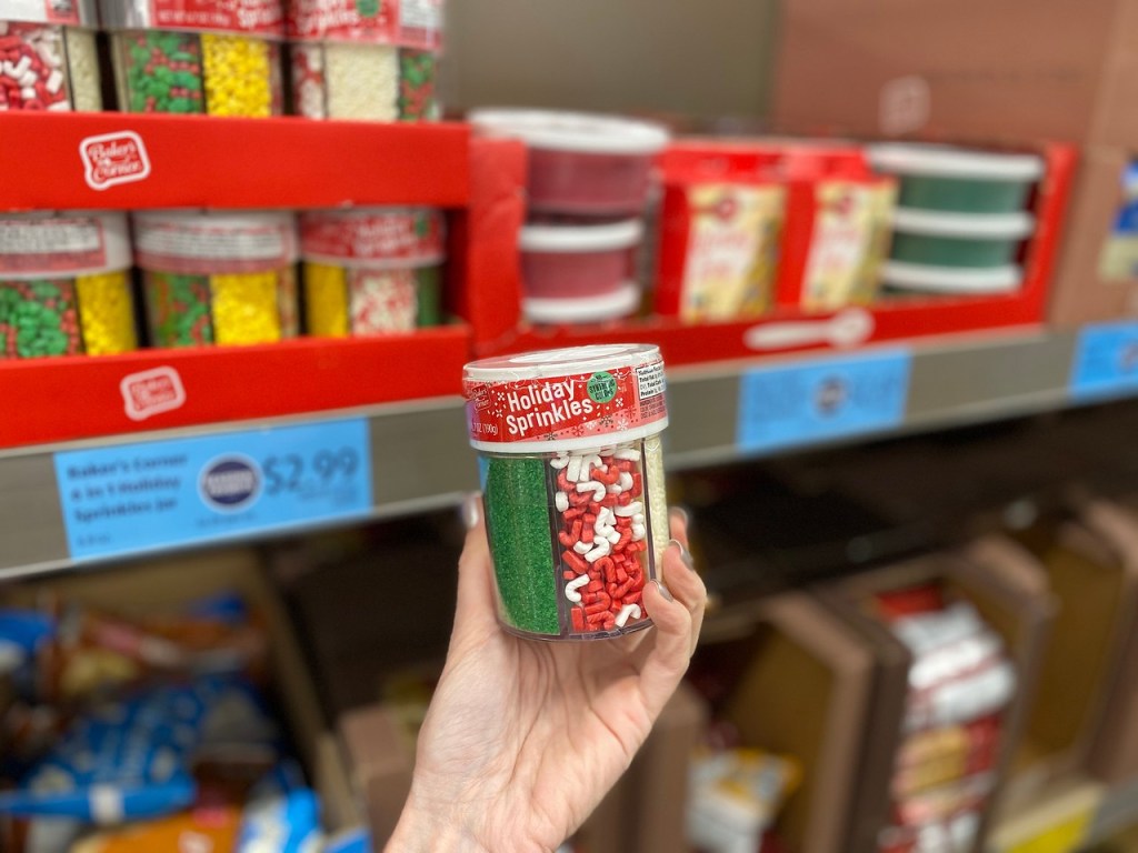 hand holding up holiday sprinkles in ALDI