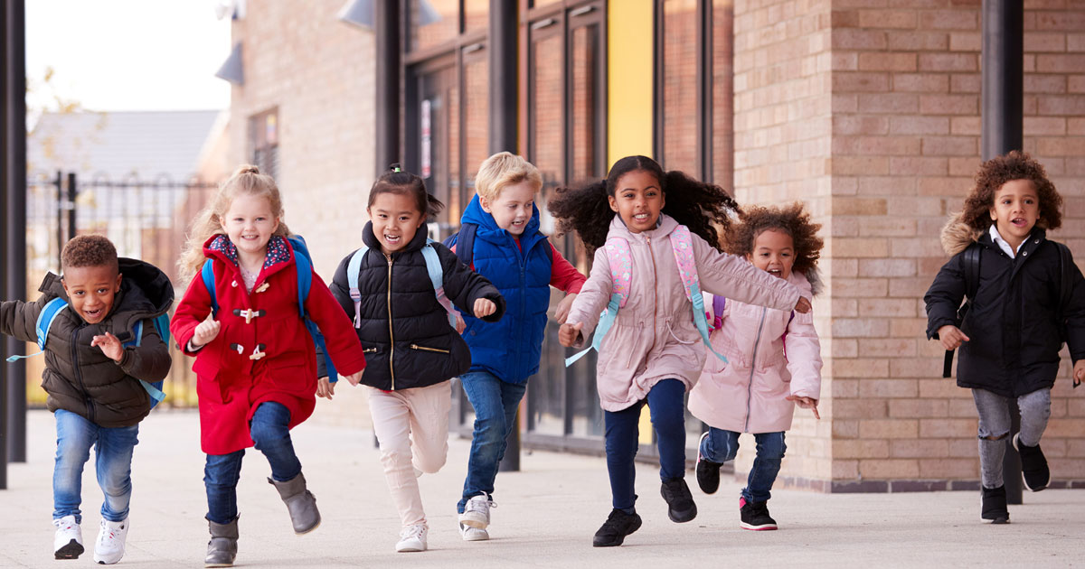 kids running with jackets on