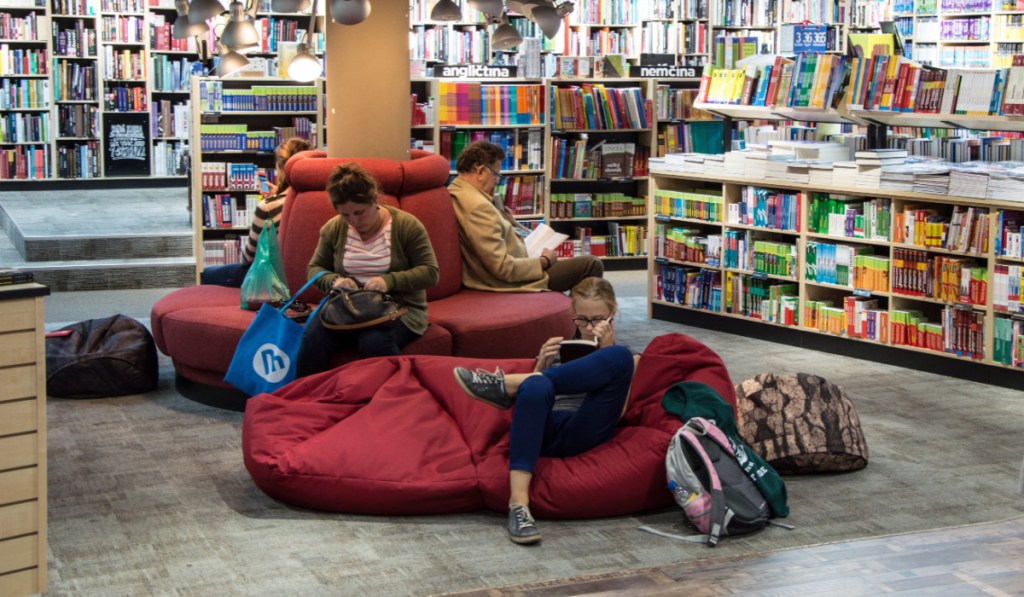 people reading in a library