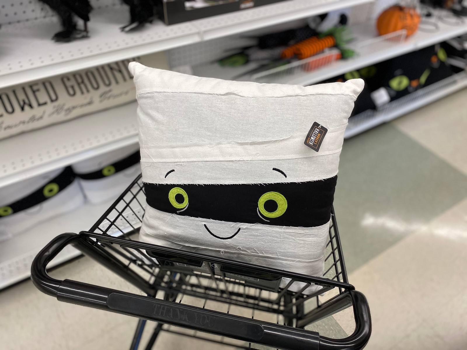 mummy pillow in cart in store