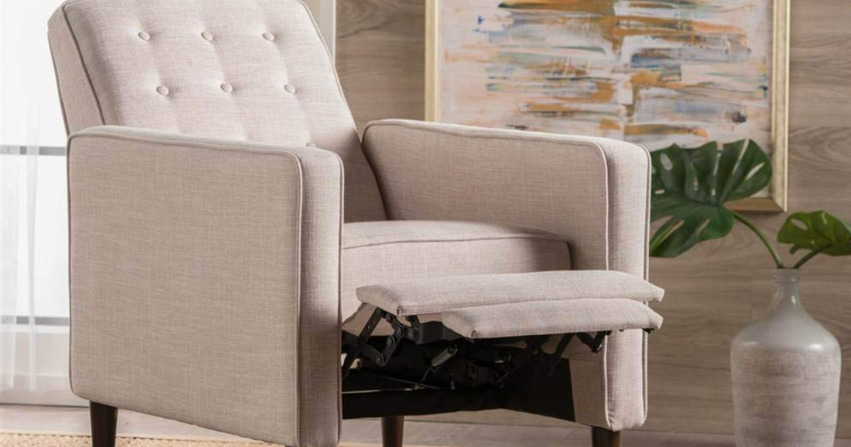 cream colored recliner in living room