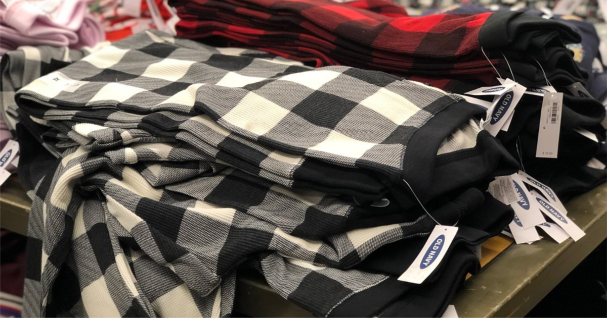 plaid knit pajamas on store display