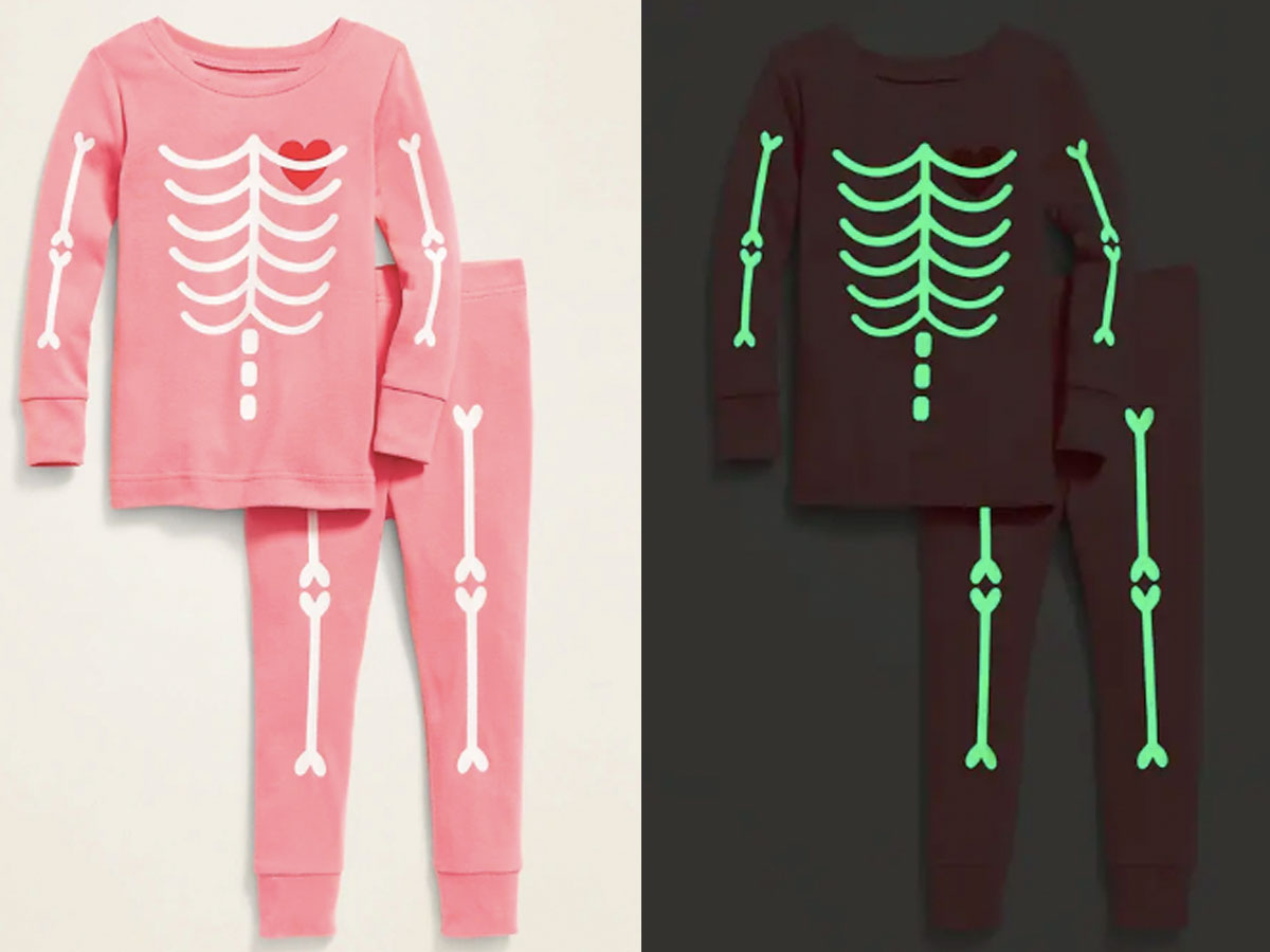 old navy pink skeleton glow in the dark pjs