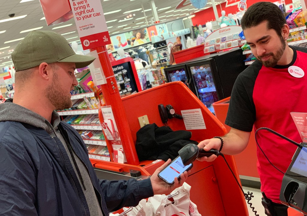 Scanning Target Circle Wallet barcode at checkout