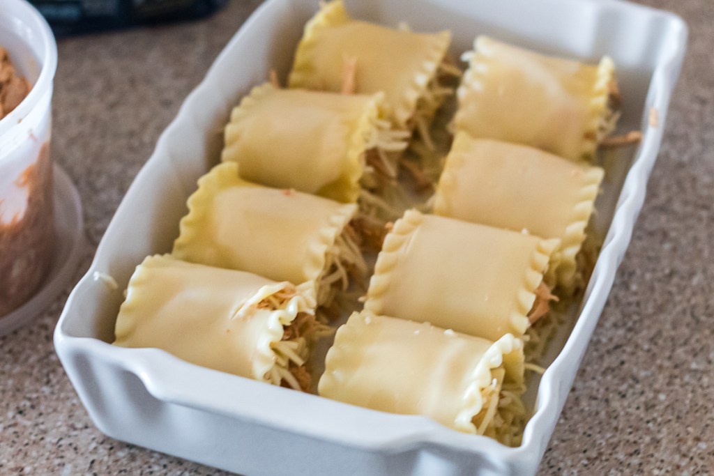 roll ups in a casserole dish