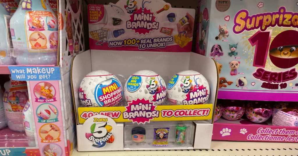 5 Surprise Mini Brands on shelf at Target