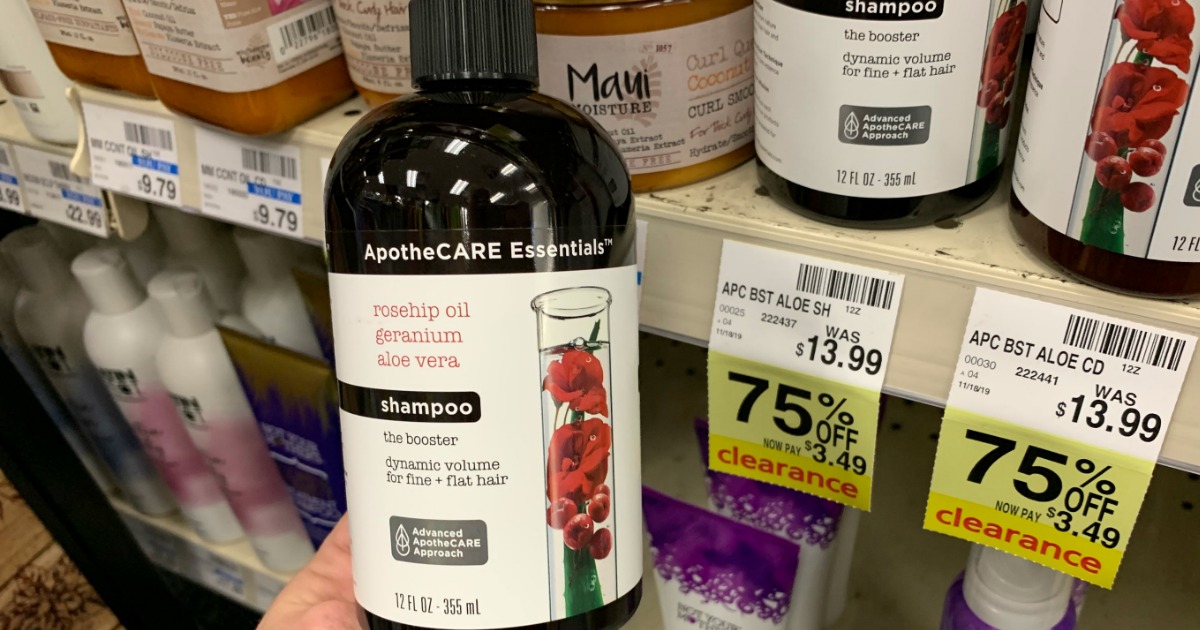 ApotheCARE shampoo in front of shelf 