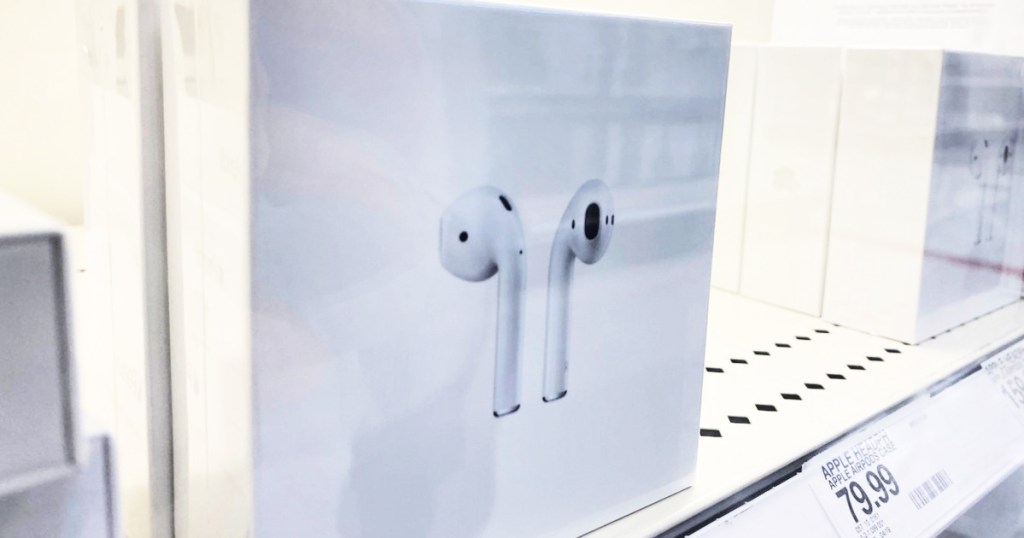 Apple AirPods on shelf