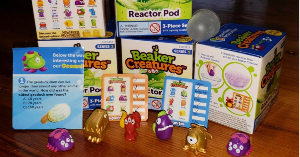 multiple beaker creatures box with unboxed creatures and instructions