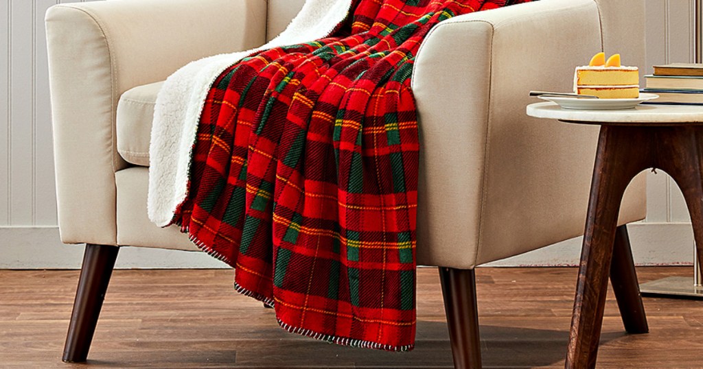 plaid throw blanket on chair