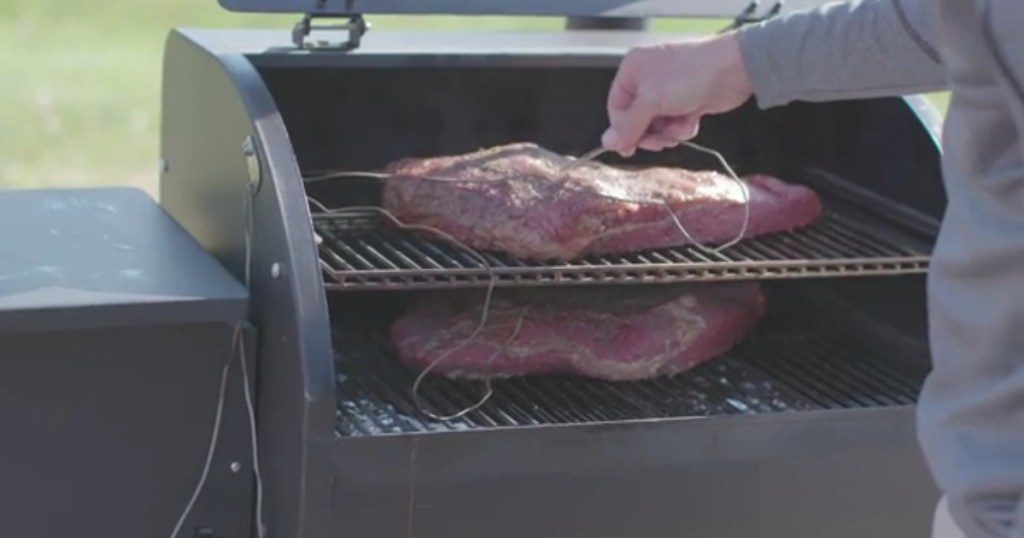 Camp Chef Pellet Grill with meat inside