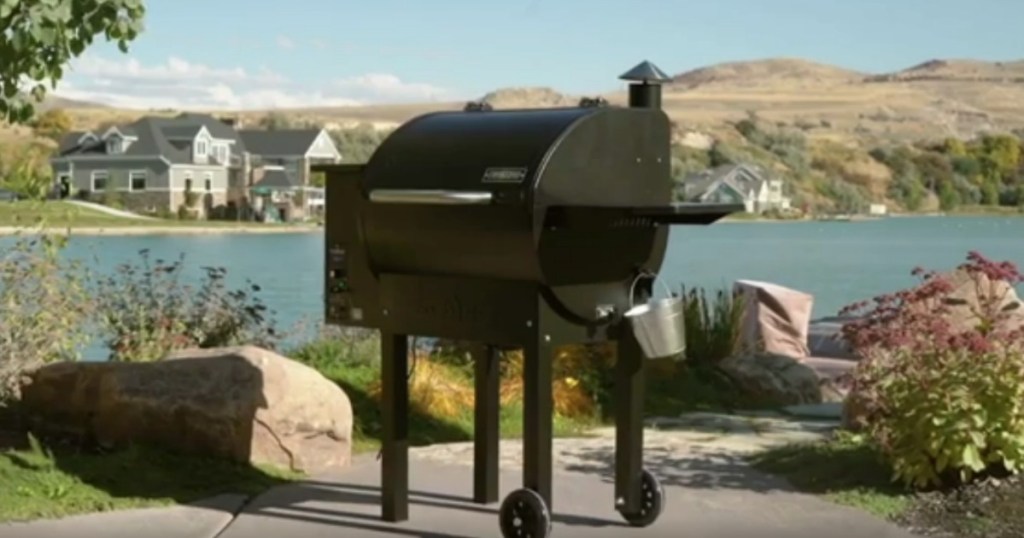 Camp Chef Pellet Grill next to lake setting