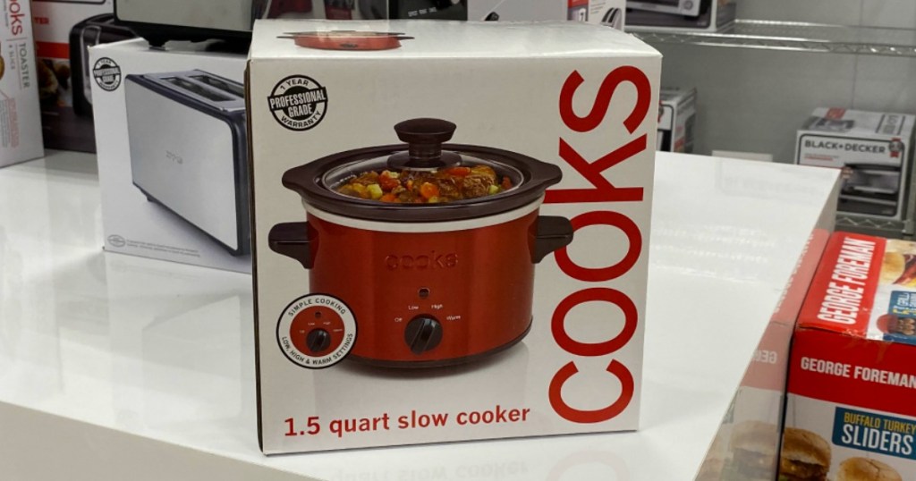 Cooks 1.5 Quart Slow Cooker box on shelf