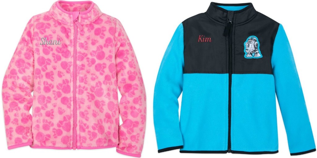 Disney character fleece jackets that are personalized with names