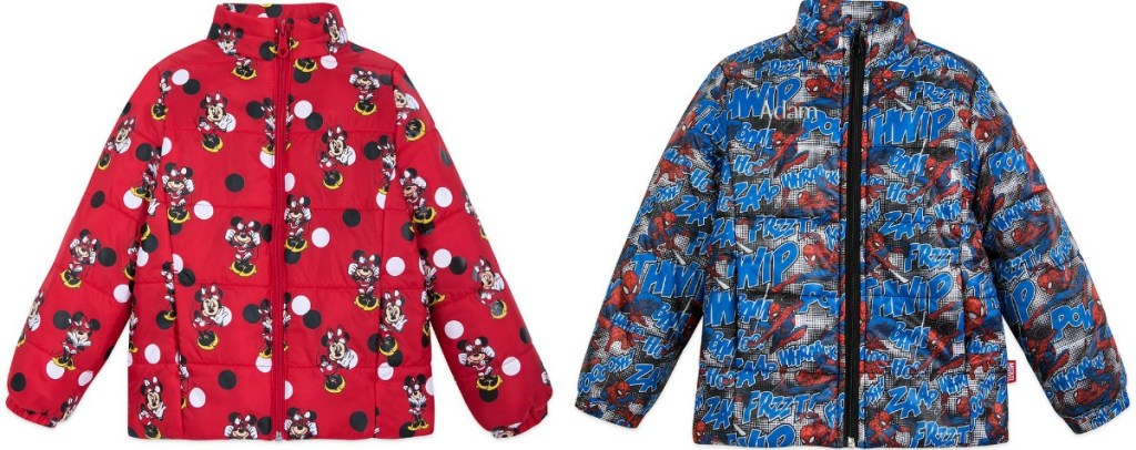 Disney Puffy Jackets in two styles - spider-man and mickey mouse