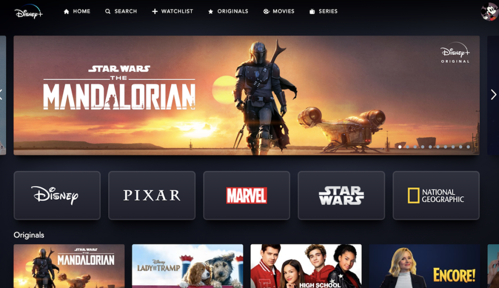 Disney+ homepage