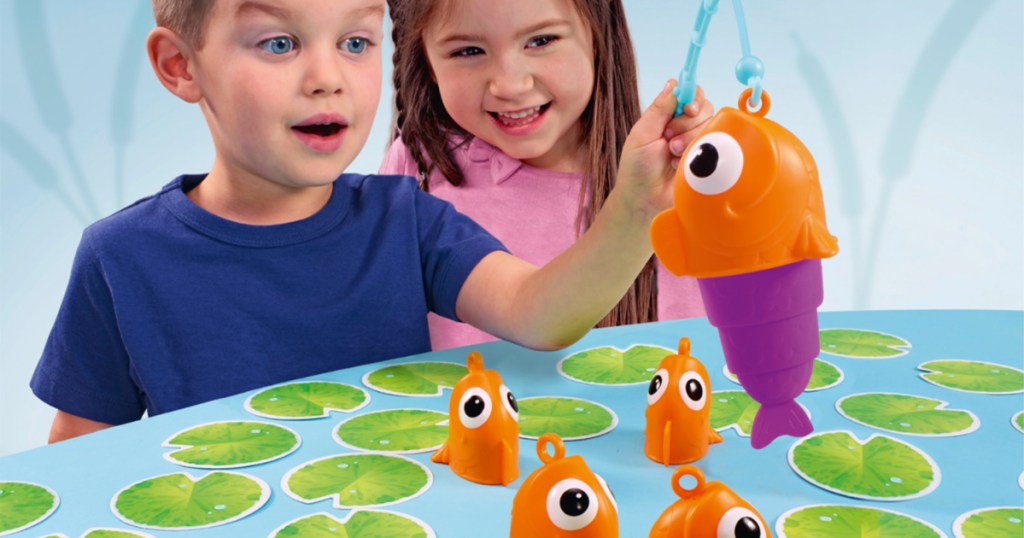 two kids playing five little fish game