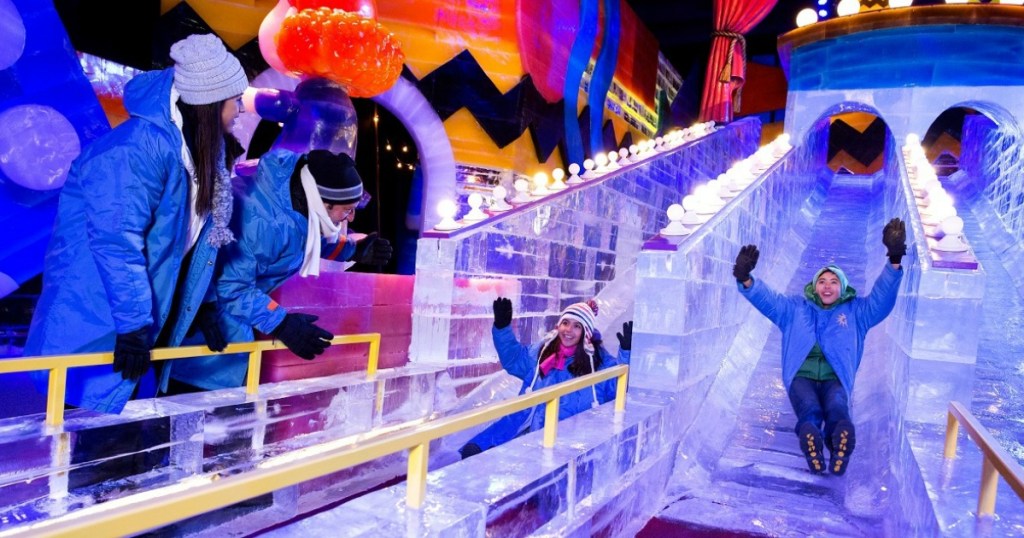 Kids sledding inside Gaylord Palms