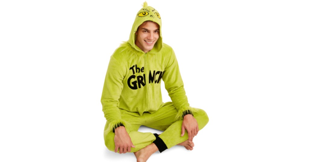 man wearing grinch union suit