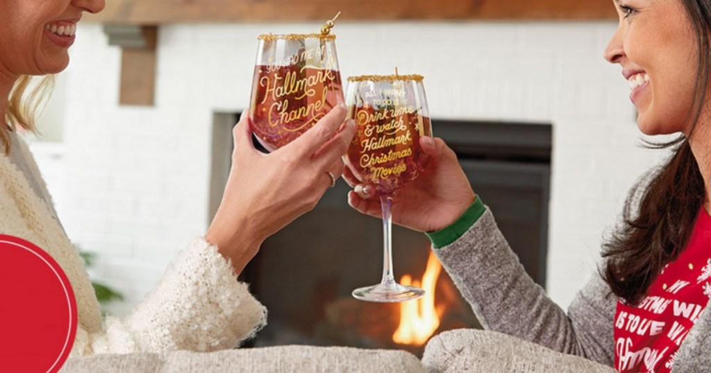 Women toasting with Hallmark Channel wine glasses