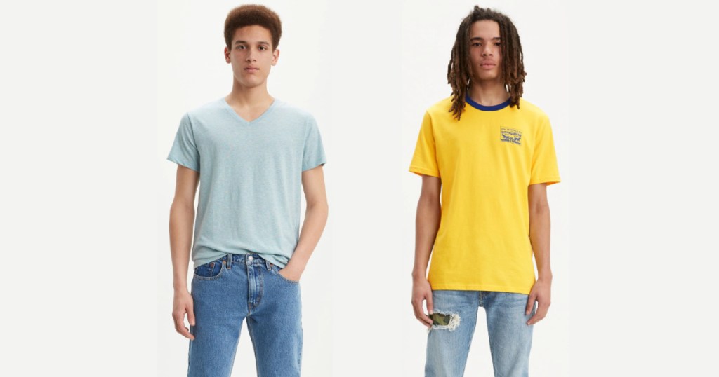 two men wearing levis shirts