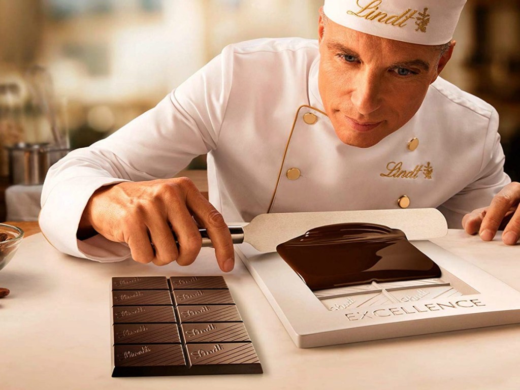 man making Lindt Chocolate Bars 