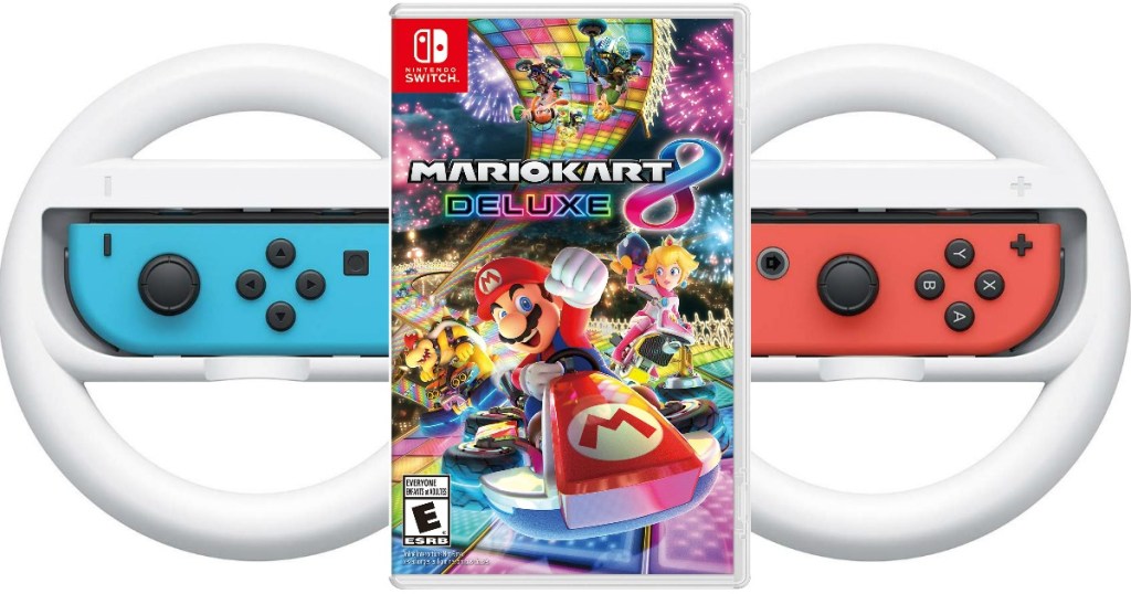 Mario Kart 8 Deluxe Game for Nintendo Switch w/ Bonus Joy-Con Wheel 2-Pack