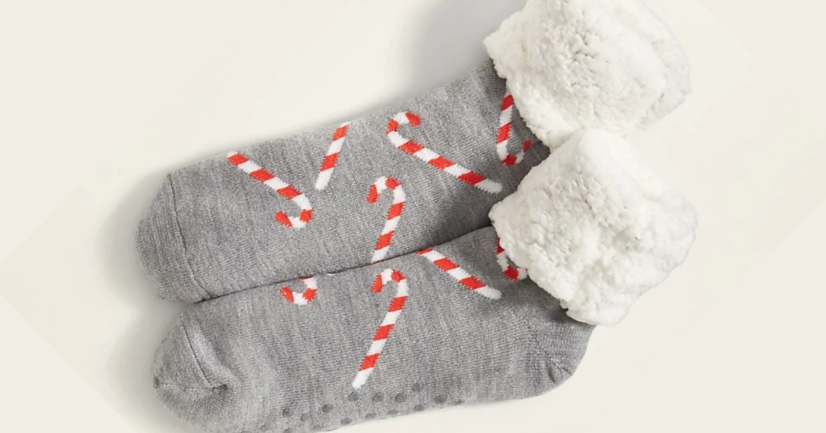 women's sherpa socks with candy canes on them