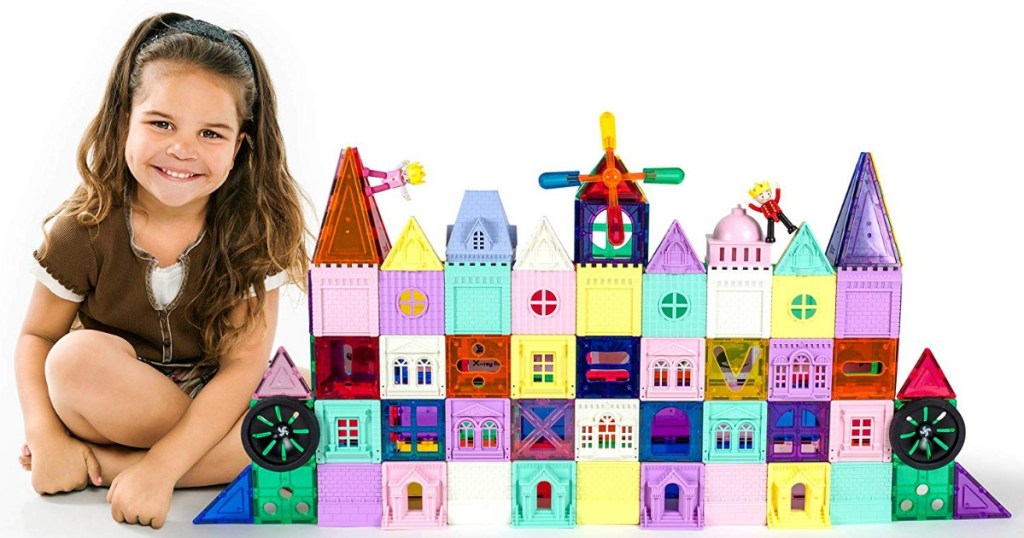 girl building PicassoTiles Castles