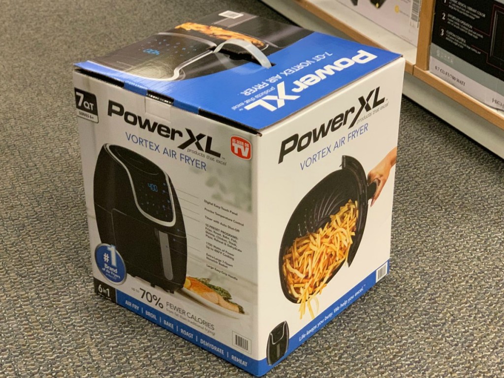 PowerXL Air Fryer in box on floor