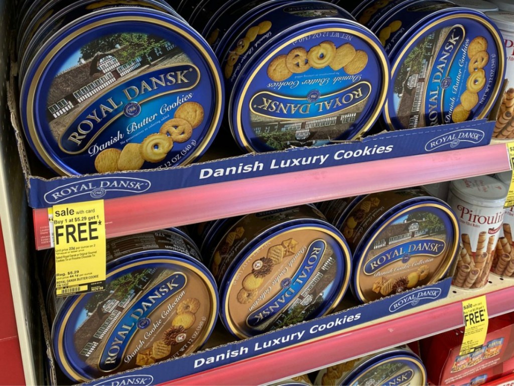 Royal Dansk Danish Cookies on Walgreens shelf