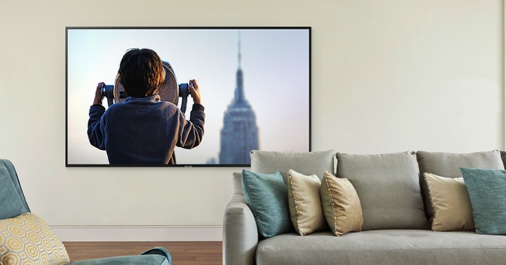 flat screen tv hung on living room wall