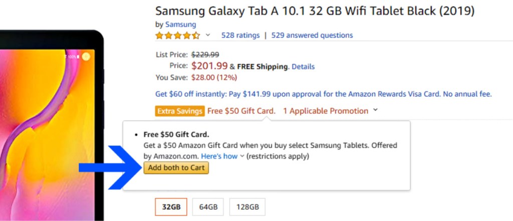 Samsung Galaxy Tab A offer on Amazon