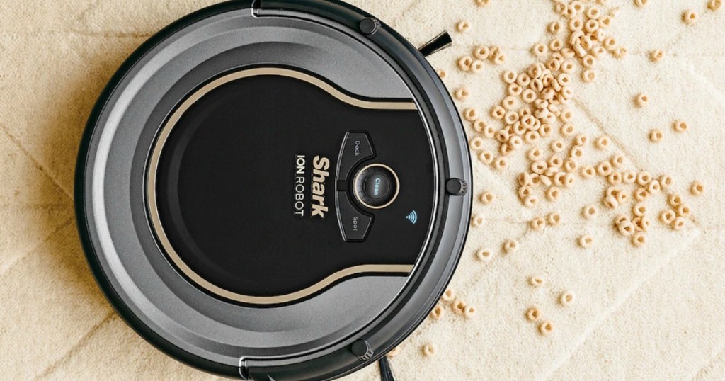 Shark ION Robot Vacuum with cheerios on the ground