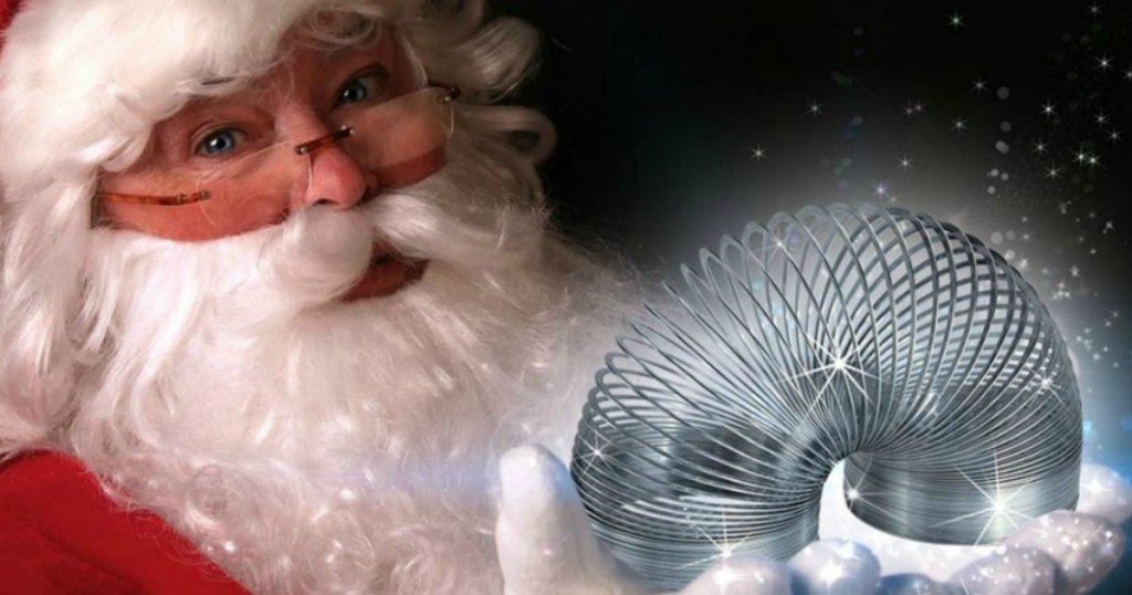 Santa holding a slinky