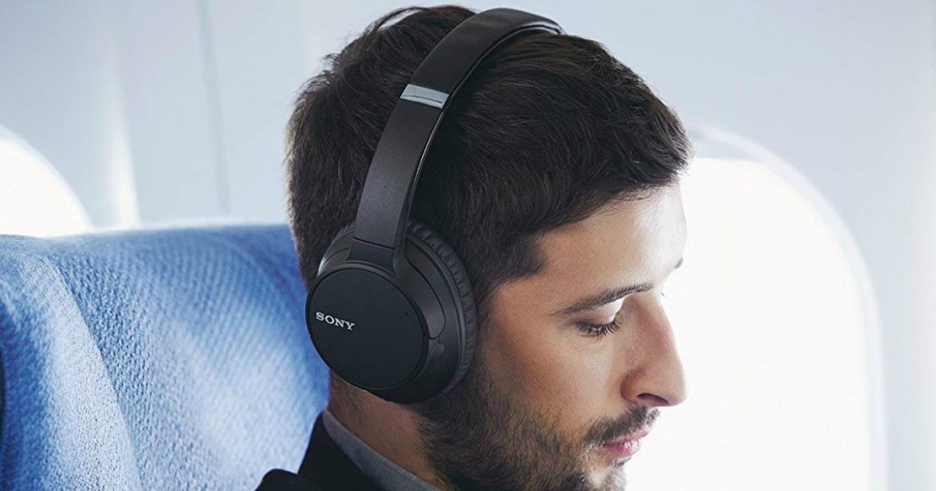 Man wearing Sony Noise Cancelling Headphones