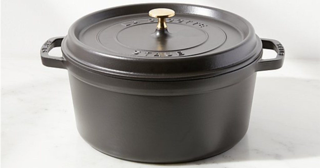 black dutch oven on kitchen counter