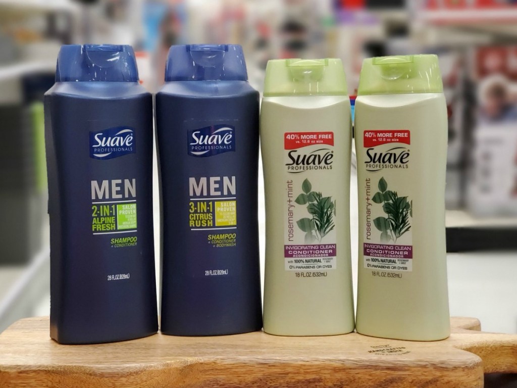 Suave Professionals shampoo and conditioner on display in-store