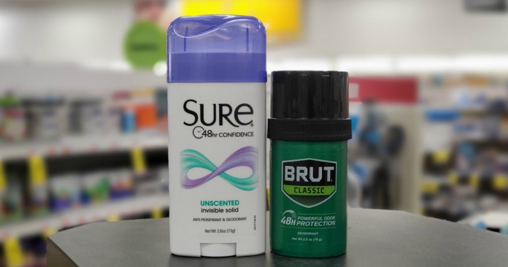 Sure and Brut Deodorant on shelf