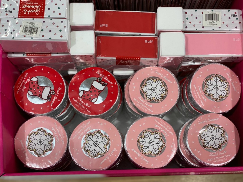 Sweet & Shimmer Bath Fizzers and nail buffers in store display in ULTA