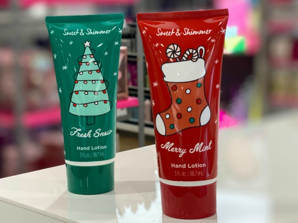 Two holiday hand lotion bottles