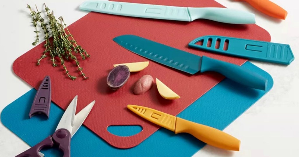 Colorful Knife set with cutting mats from Macy's