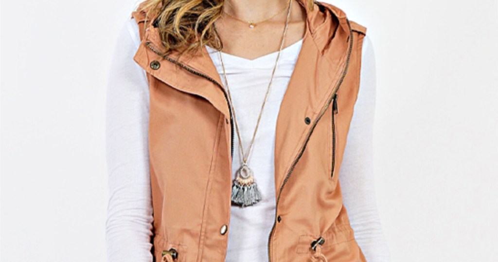 Women's PEachHooded Military Pocket Vest