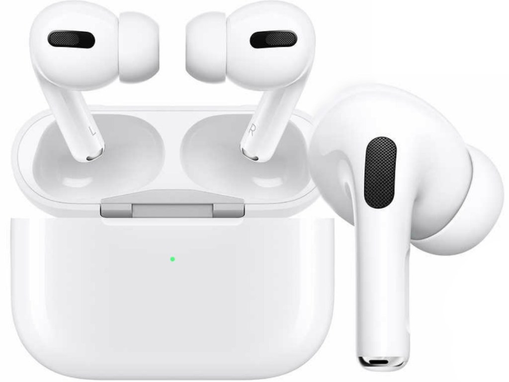 white pair of earbuds in case