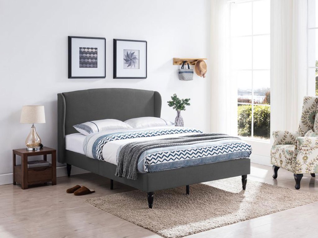 Westbury Traditional Queen-Size Charcoal Gray Fully Upholstered Wingback Bed Frame