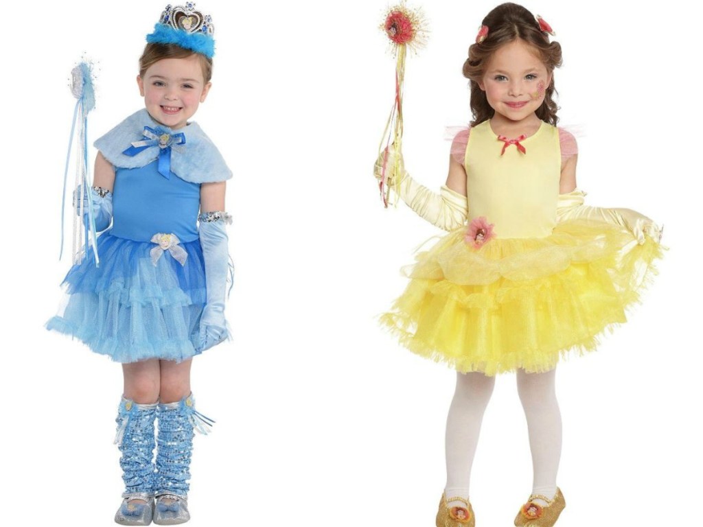 girls wearing halloween princess dresses