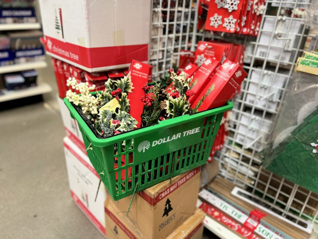 dollar tree basket with mini trees